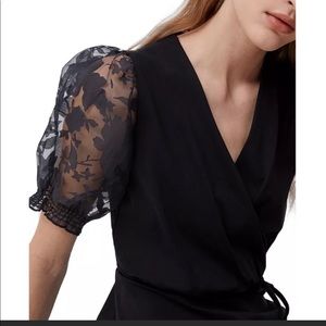 French Connection Black Lace Puff Sleeve Mini Dress